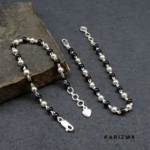 925 Real Silver Black Beads Nazariya kids Anklet Ankle chain foot baby Bracelet 7"