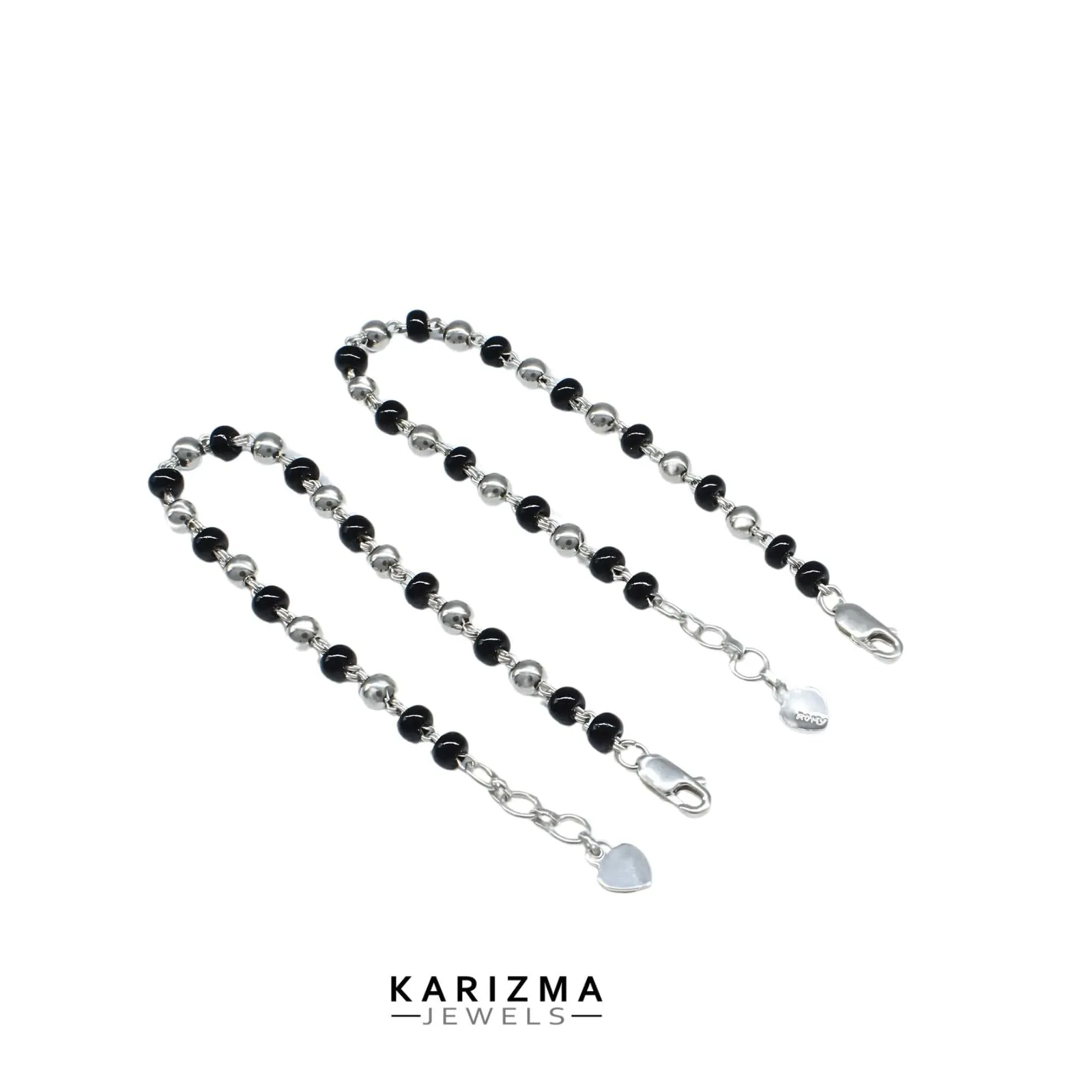 925 Real Silver Black Beads Nazariya kids Anklet Ankle chain foot baby Bracelet 7"