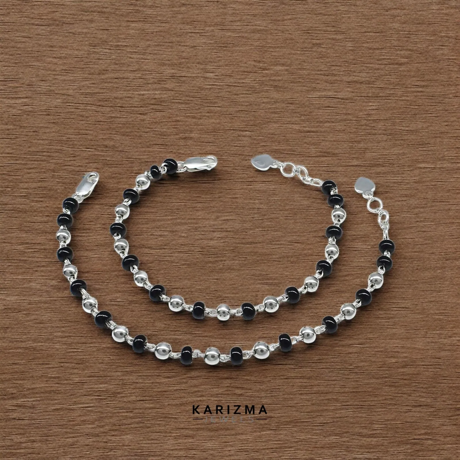 925 Real Silver Black Beads Nazariya kids Anklet Ankle chain foot baby Bracelet 7"