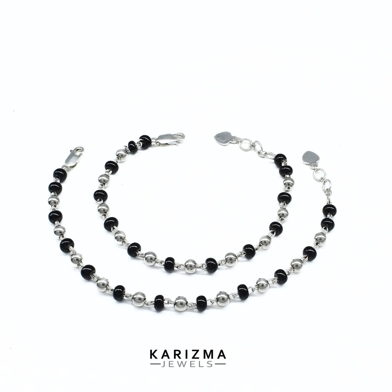 925 Real Silver Black Beads Nazariya kids Anklet Ankle chain foot baby Bracelet 7"