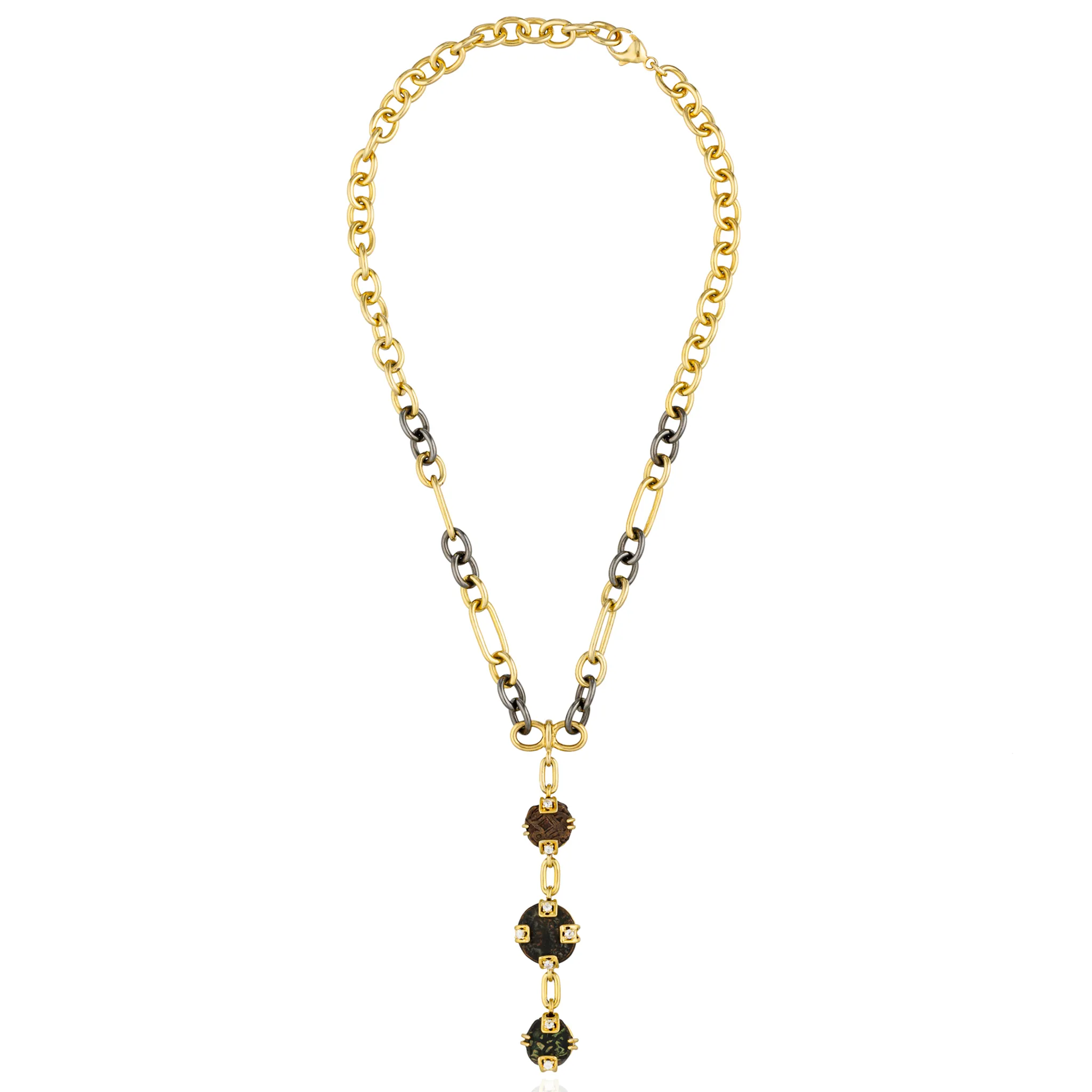 925 Silver Chain with 3 Antique Italian coins and White Sapphire
