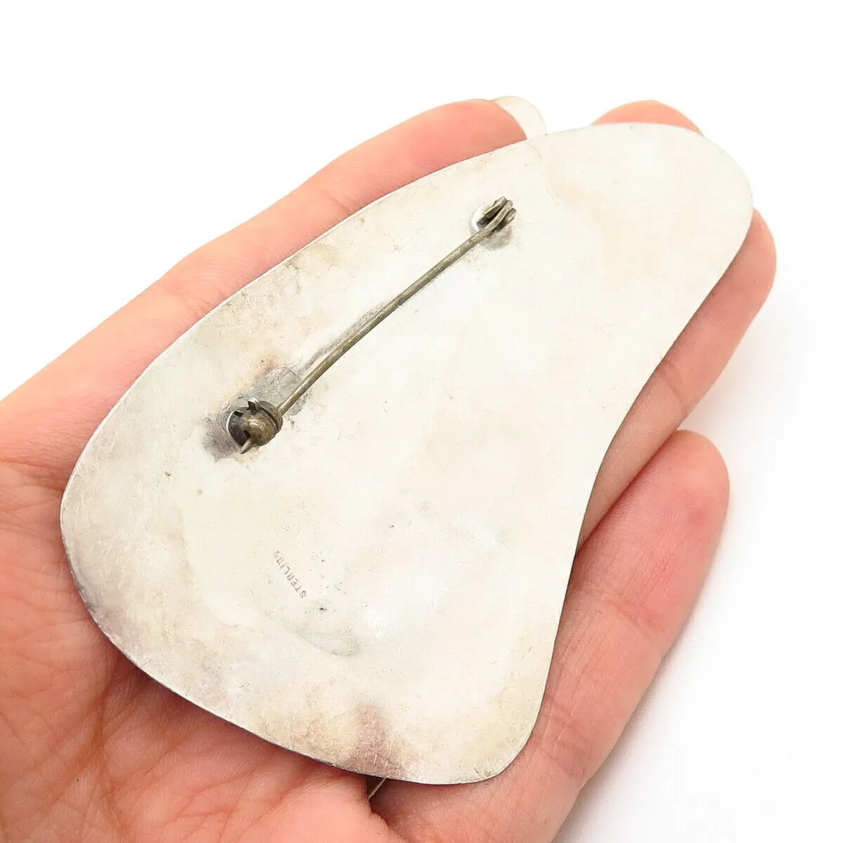 925 Sterling Silver 2-Tone Vintage Abstract Modernist Design Large Pin Brooch