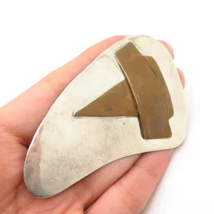 925 Sterling Silver 2-Tone Vintage Abstract Modernist Design Large Pin Brooch