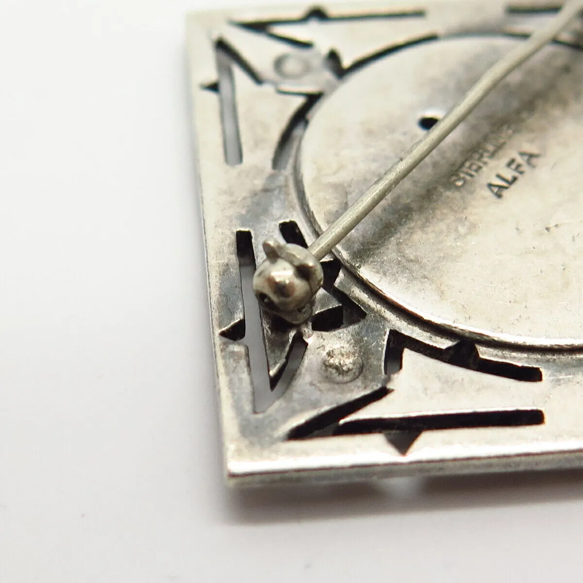 925 Sterling Silver Antique Real Marcasite Gem Geometric Square Pin Brooch