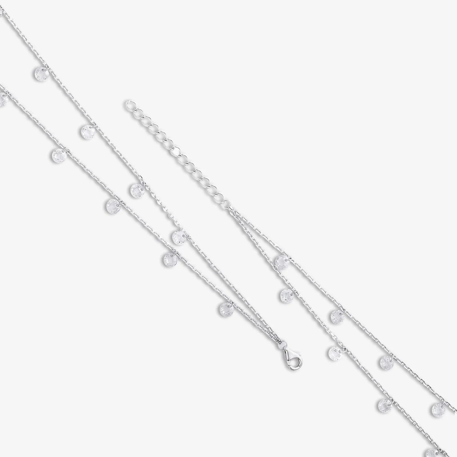 925 Sterling Silver Double Layer Cz Silver Anklet