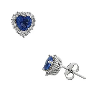 925 Sterling Silver Love Heart Emerald-Tone Green White CZ Stud Earrings