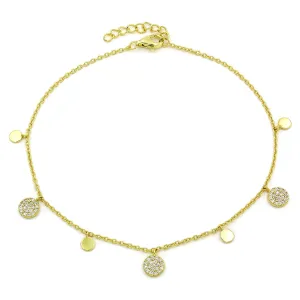 925 Sterling Silver Micro Pave Dangling Disc Ankle Bracelet
