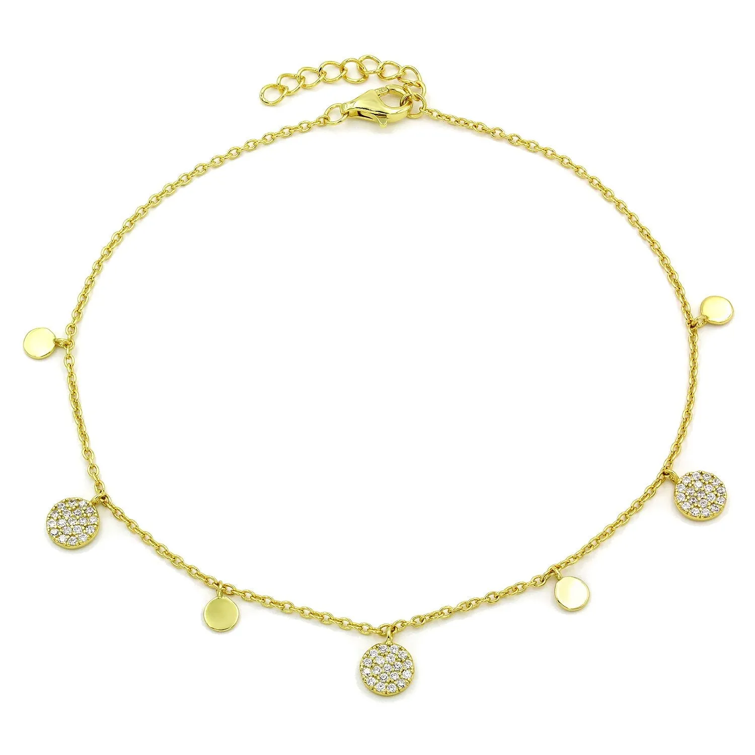 925 Sterling Silver Micro Pave Dangling Disc Ankle Bracelet