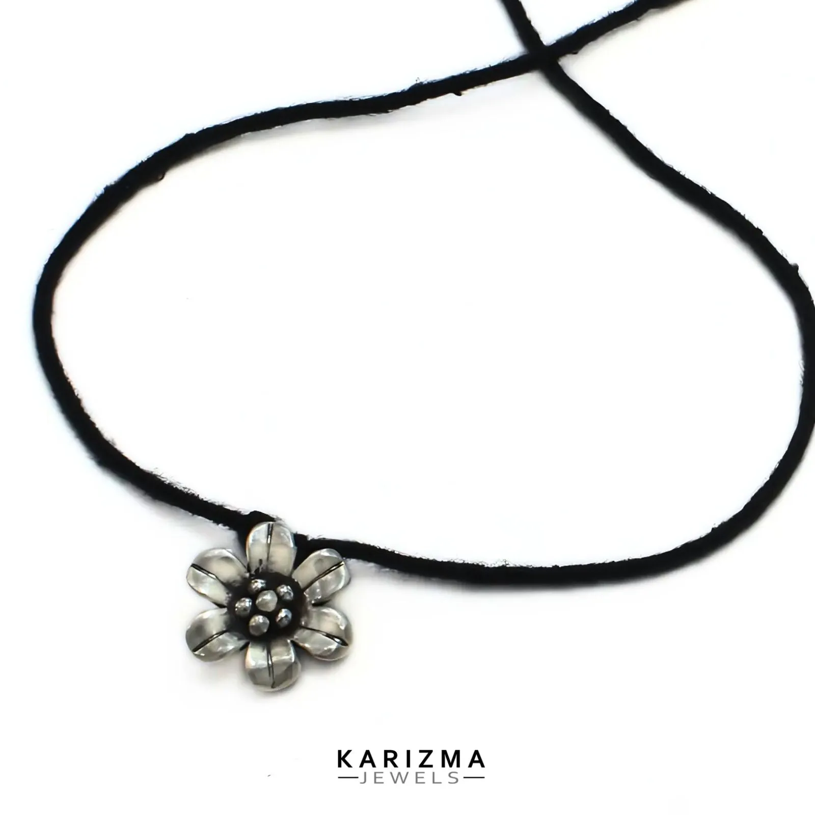 925 Sterling Silver Oxidized Excellent flower Charm with black thread Women single Anklet