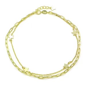 925 Sterling Silver Paper Clip Layered Star Ankle Bracelet