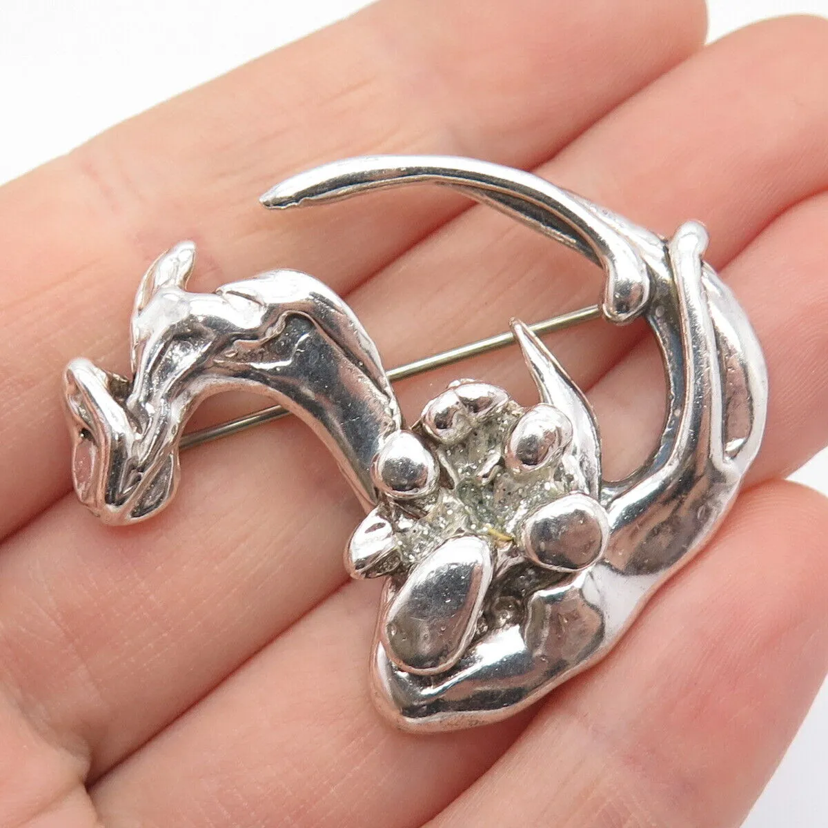 925 Sterling Silver Vintage Abstract Dragon Pin Brooch