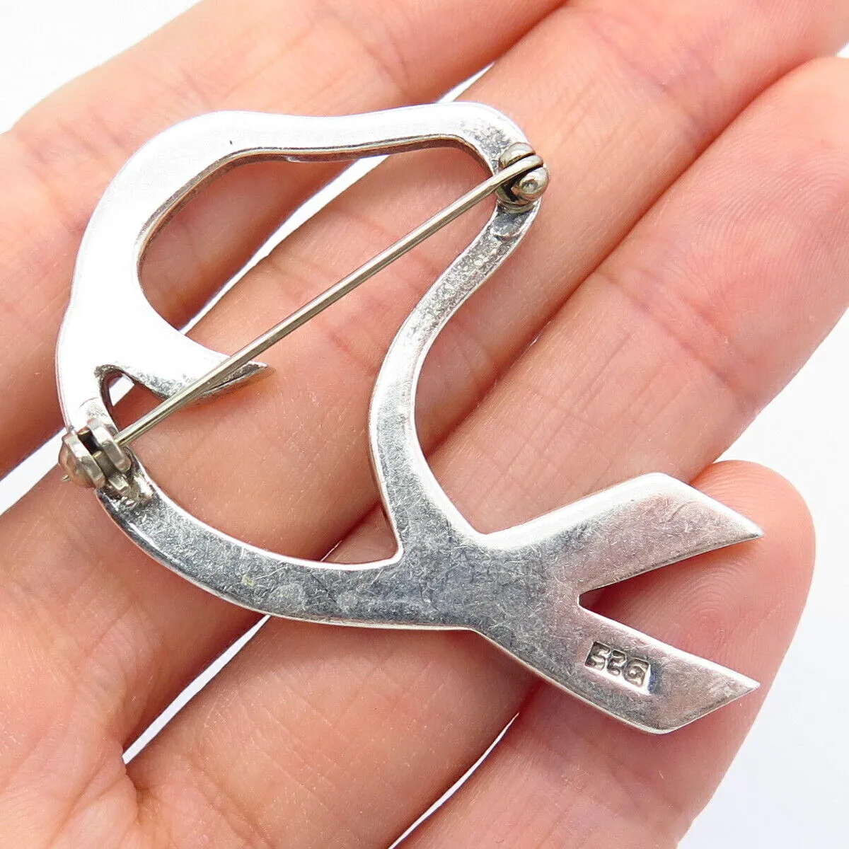 925 Sterling Silver Vintage Abstract Heart Design Pin Brooch
