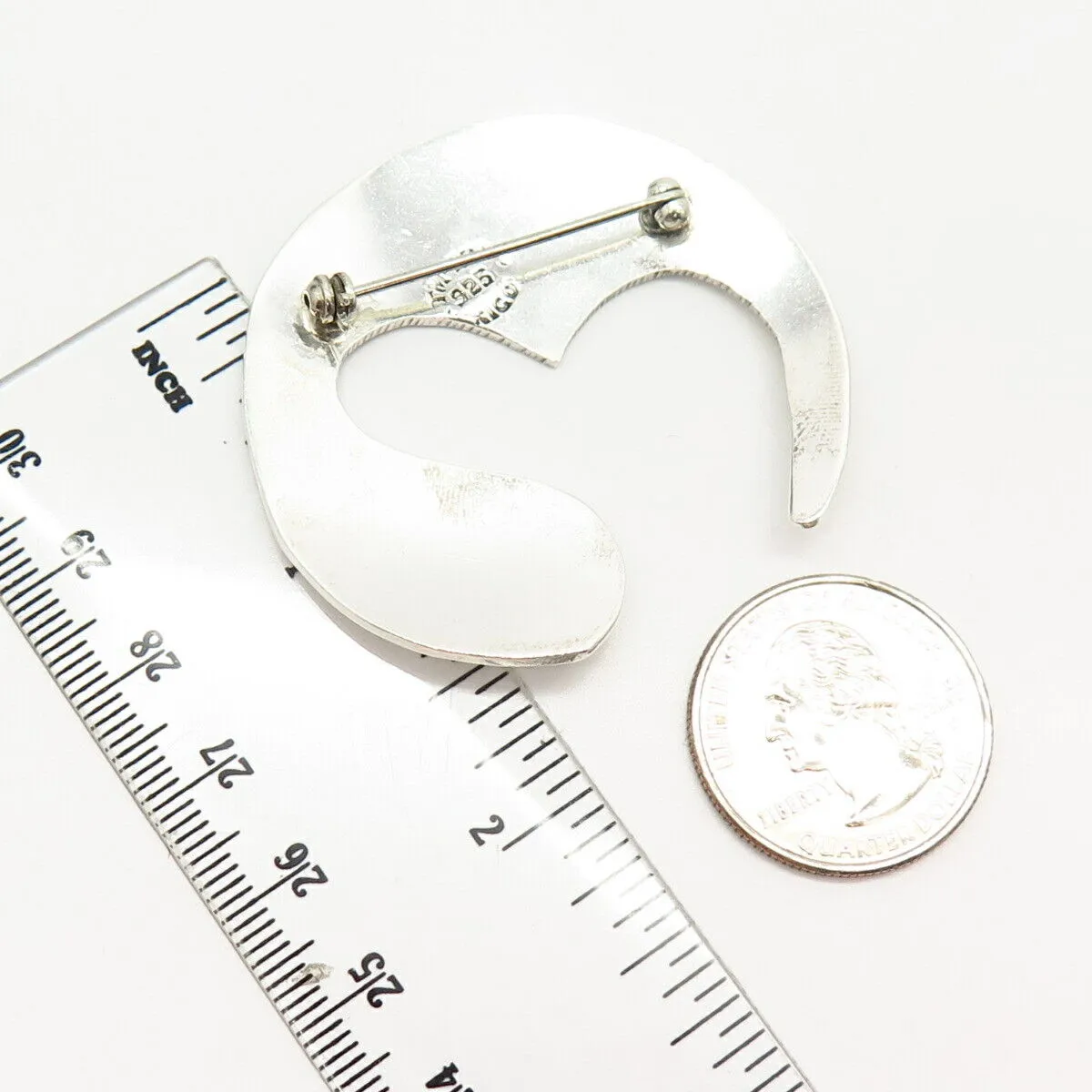 925 Sterling Silver Vintage Mexico Abstract Heart Modernist Design Pin Brooch