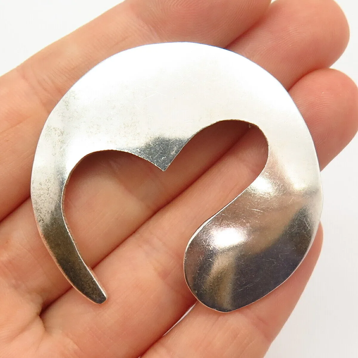 925 Sterling Silver Vintage Mexico Abstract Heart Modernist Design Pin Brooch