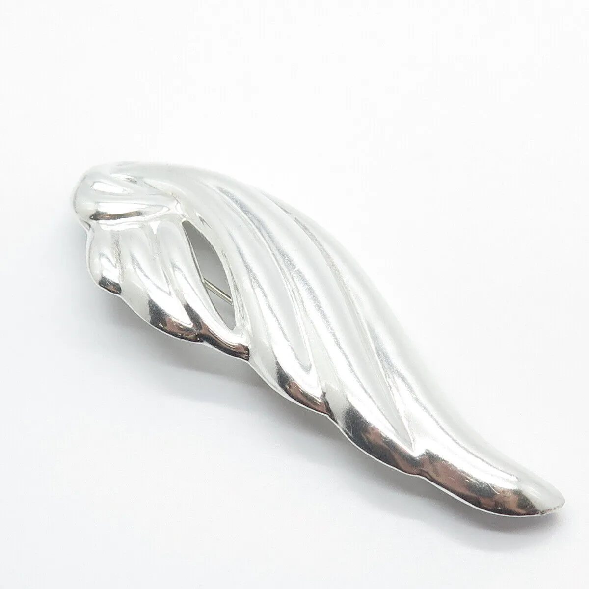 925 Sterling Silver Vintage Mexico Ribbed Abstract Wing Pin Brooch