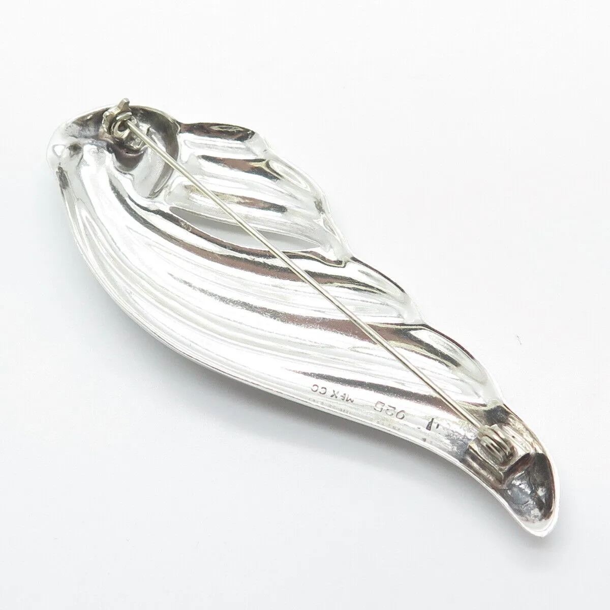 925 Sterling Silver Vintage Mexico Ribbed Abstract Wing Pin Brooch