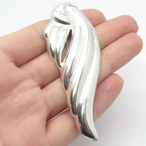 925 Sterling Silver Vintage Mexico Ribbed Abstract Wing Pin Brooch