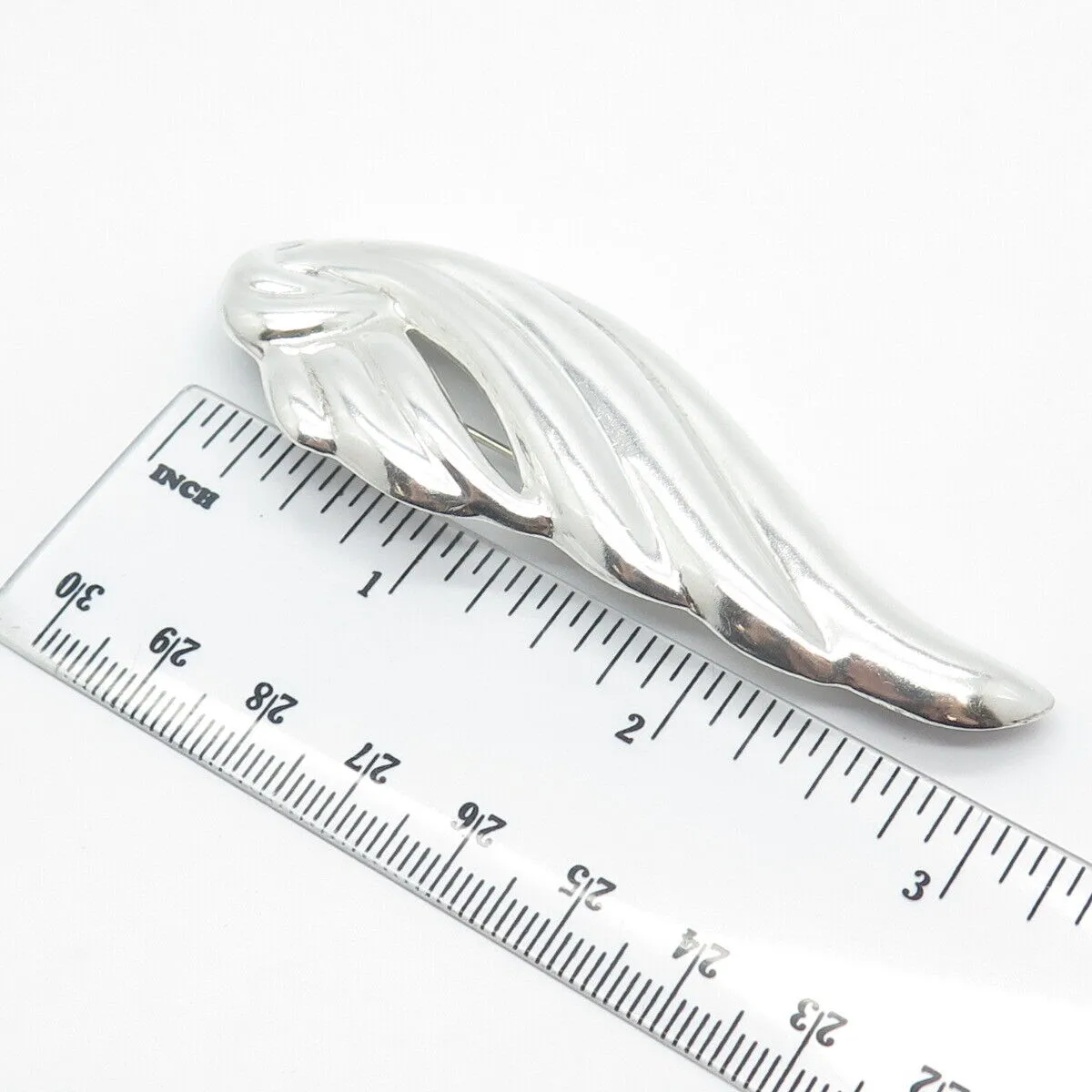 925 Sterling Silver Vintage Mexico Ribbed Abstract Wing Pin Brooch