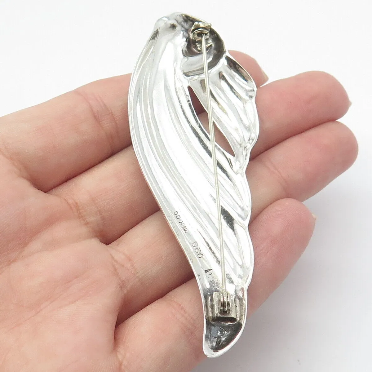 925 Sterling Silver Vintage Mexico Ribbed Abstract Wing Pin Brooch