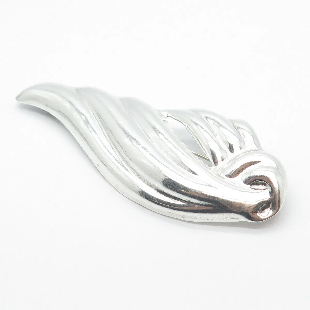 925 Sterling Silver Vintage Mexico Ribbed Abstract Wing Pin Brooch