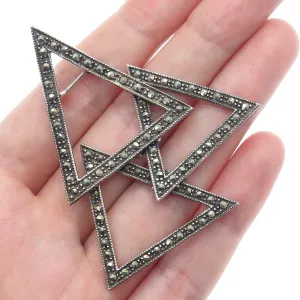 925 Sterling Silver Vintage Real Marcasite Geometric Brooch (missing 1 stone)