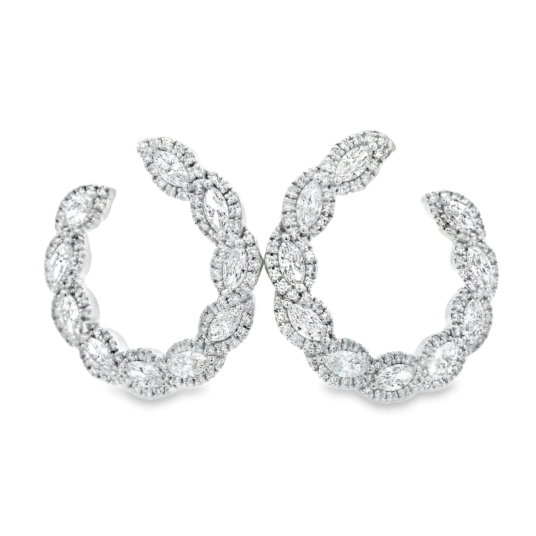 9ct White Gold 3/4 Circle Earrings with Marquise and Round Lab Grown Diamonds TDW= 1.85ct approx