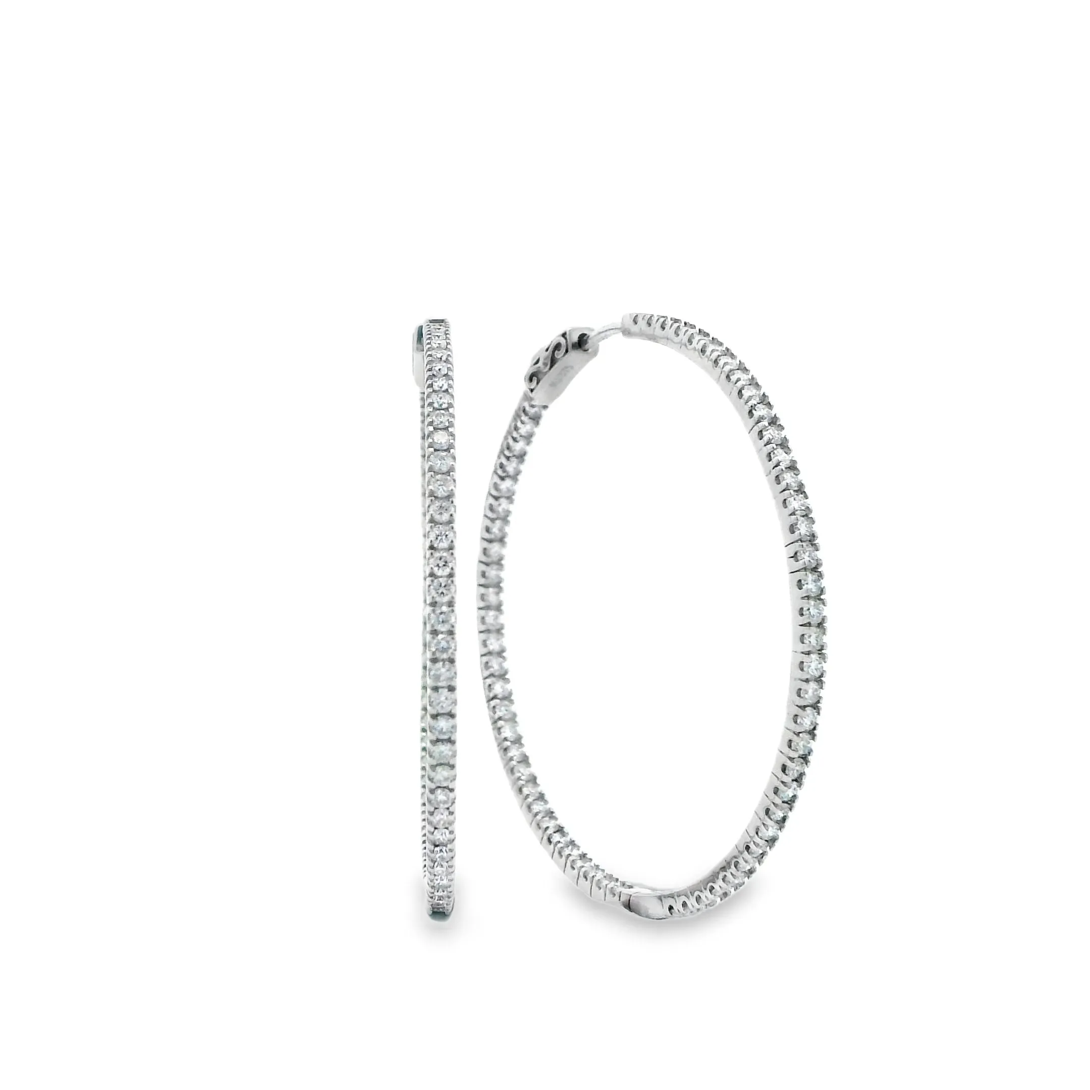 9ct White Gold Inside/ Outside Lab Grown Diamond Hoop Earrings TDW= 1.30ct