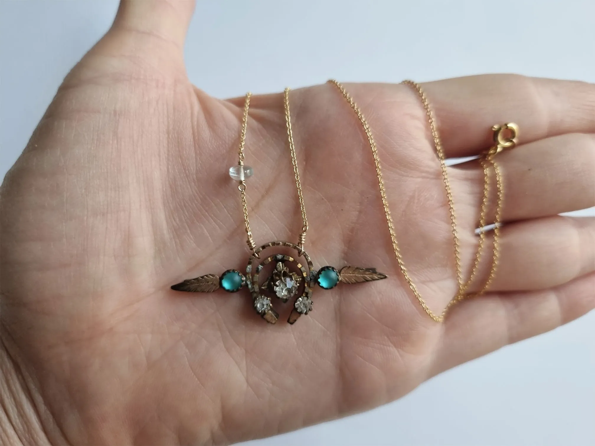 a wonder | antique blue paste brooch necklace