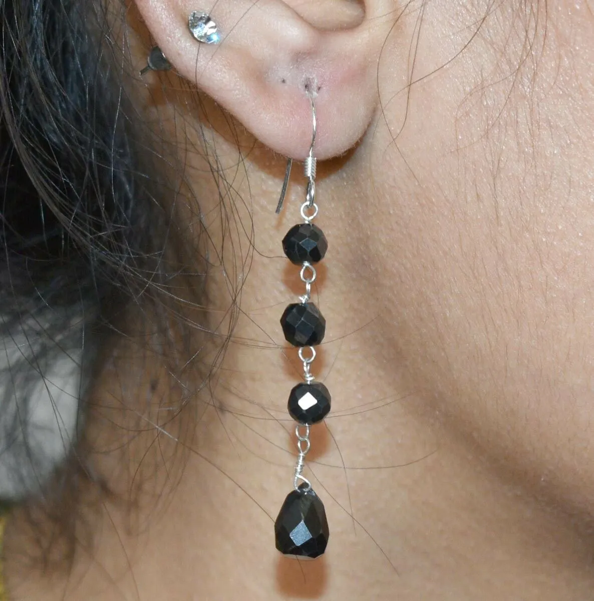 AAA Certified Black Diamond Beads Dangler Silver Earrings, Very Elegant- Great Shine