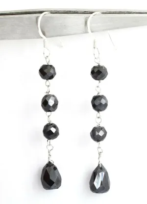 AAA Certified Black Diamond Beads Dangler Silver Earrings, Very Elegant- Great Shine