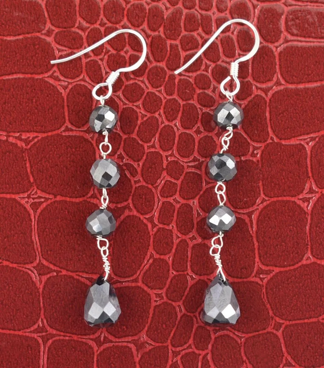 AAA Certified Black Diamond Beads Dangler Silver Earrings, Very Elegant- Great Shine