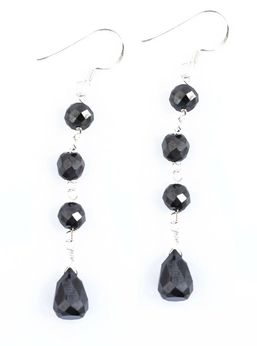 AAA Certified Black Diamond Beads Dangler Silver Earrings, Very Elegant- Great Shine