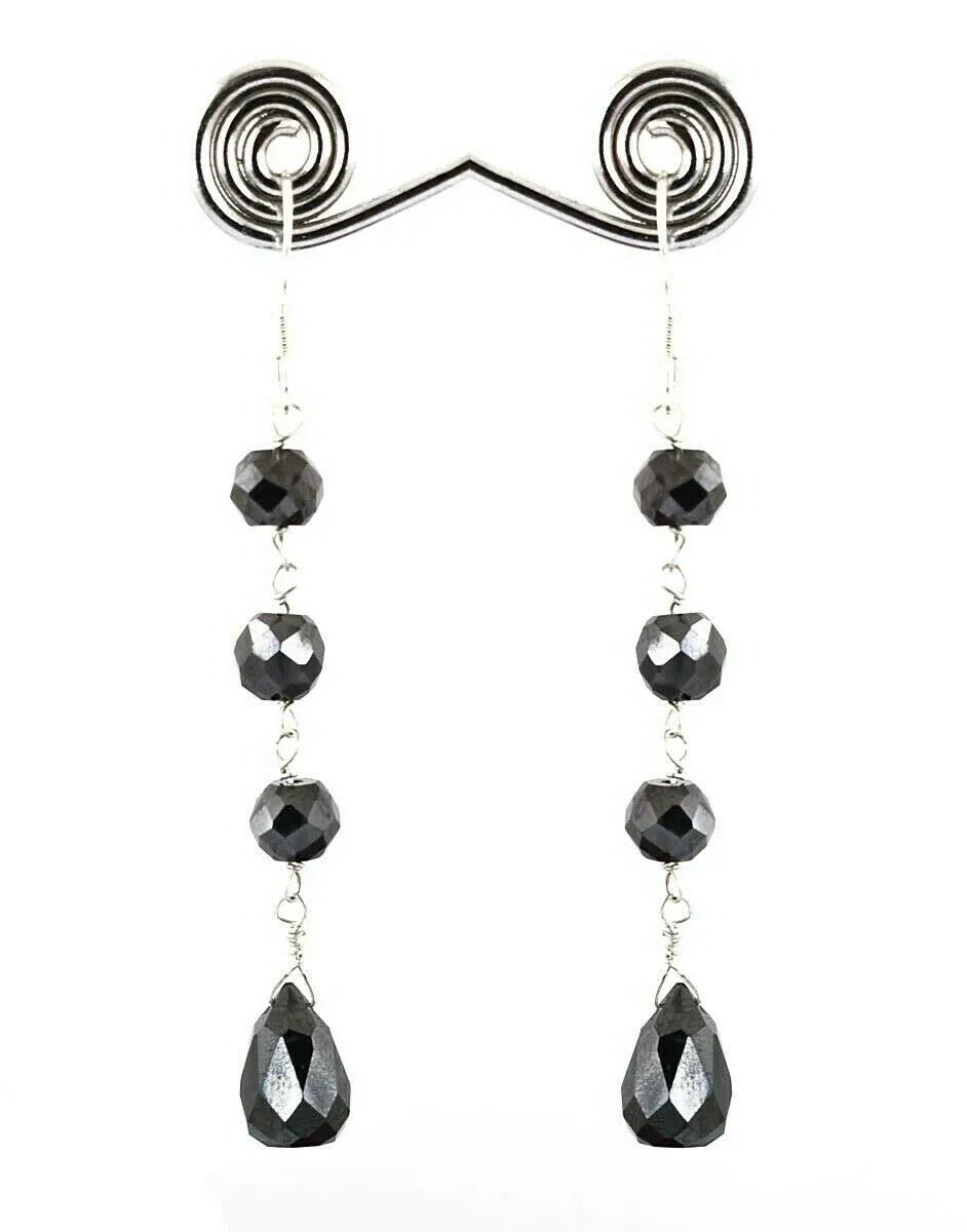 AAA Certified Black Diamond Beads Dangler Silver Earrings, Very Elegant- Great Shine