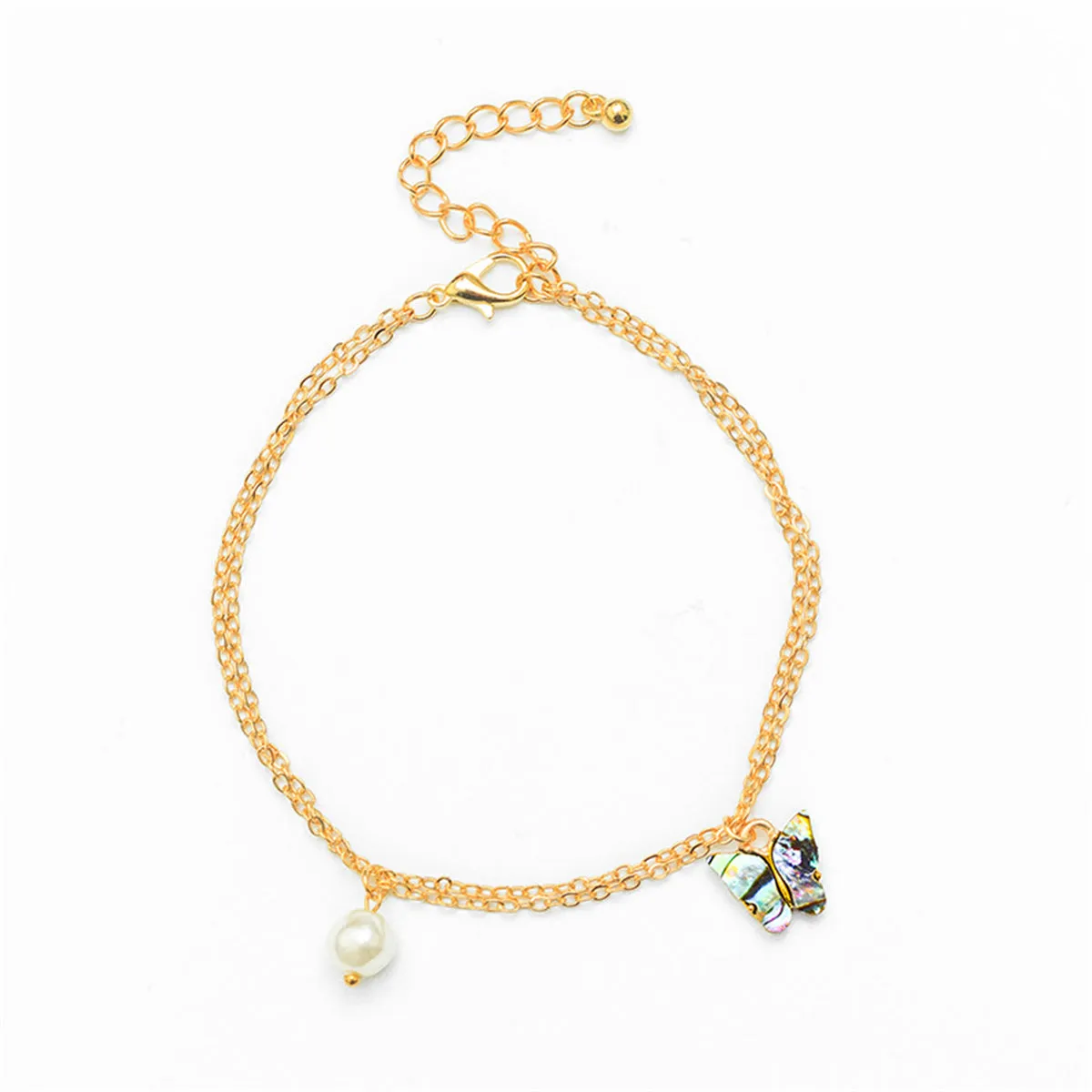 Abalone Shell & 18K Gold-Plated Butterfly Anklet