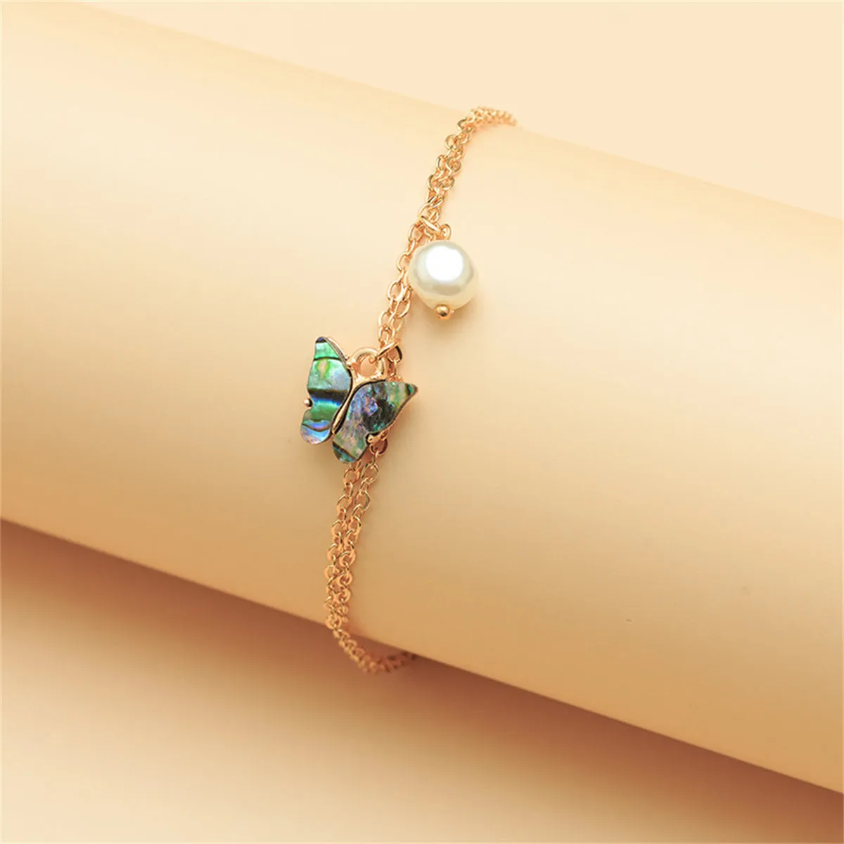 Abalone Shell & 18K Gold-Plated Butterfly Anklet