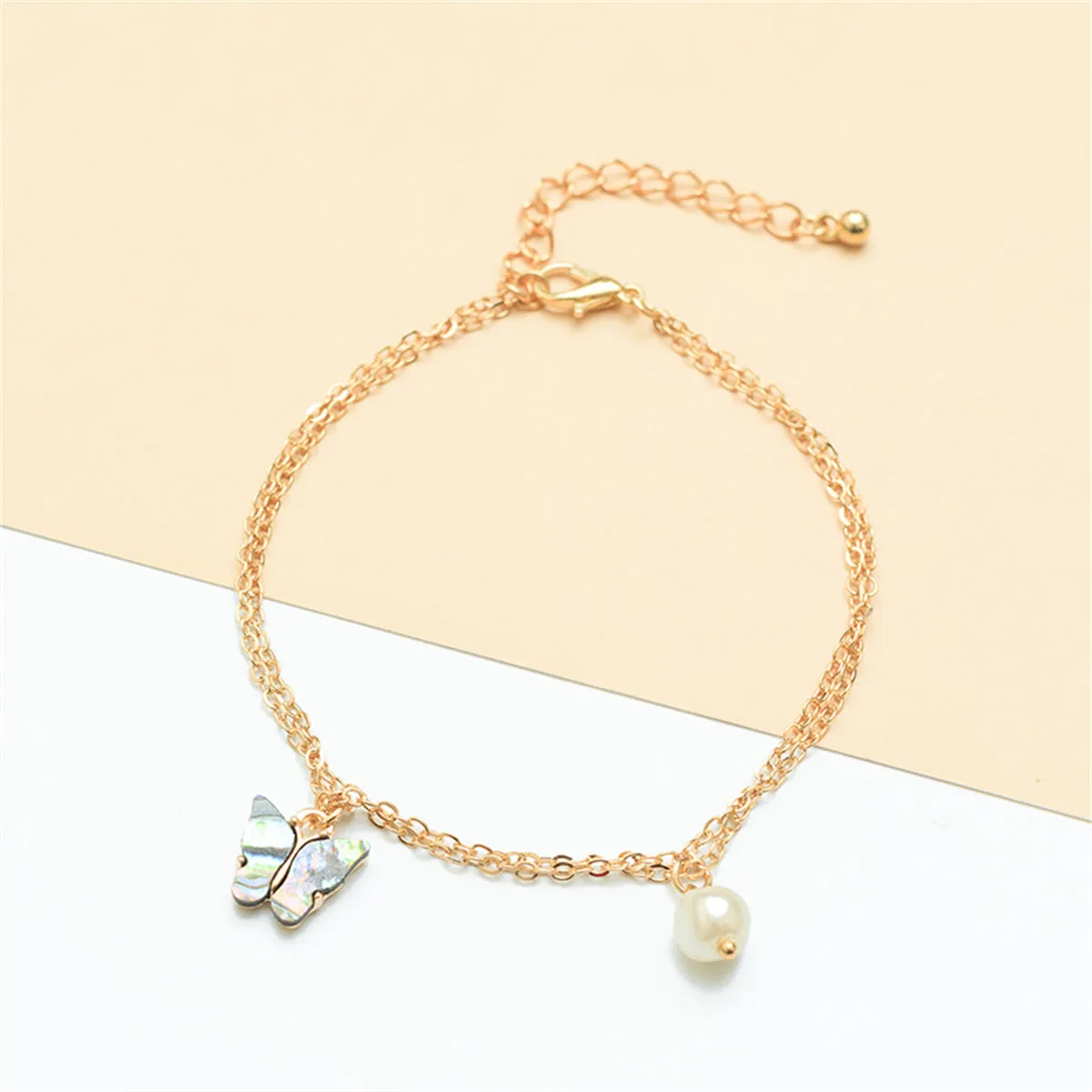 Abalone Shell & 18K Gold-Plated Butterfly Anklet