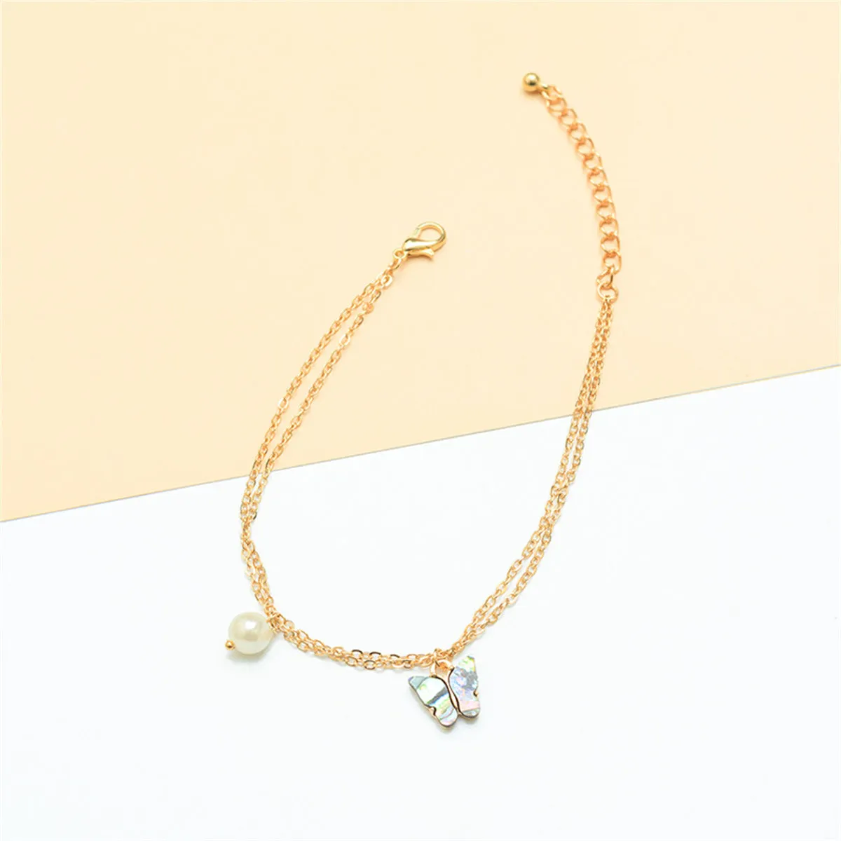 Abalone Shell & 18K Gold-Plated Butterfly Anklet