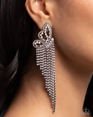 Aerial Accent - Black - Gunmetal Butterfly White Pearl and Rhinestone Tassel Paparazzi Post Earrings