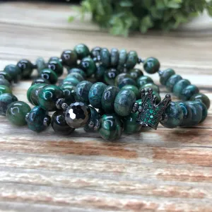 African Turquoise, Cubic Zirconia and Hematite - One of a Kind - 3 pc. Bracelet Set - Forest