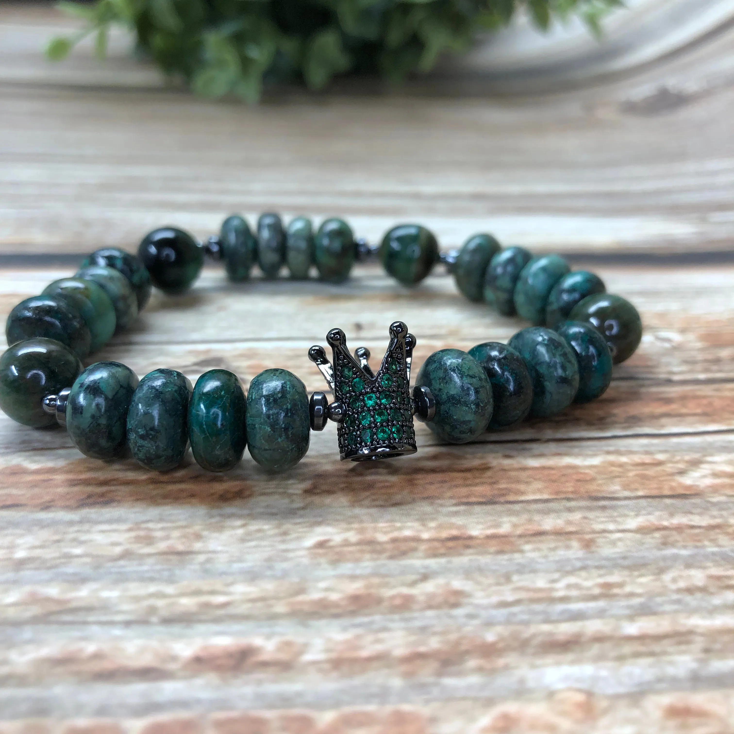 African Turquoise, Cubic Zirconia and Hematite - One of a Kind - 3 pc. Bracelet Set - Forest