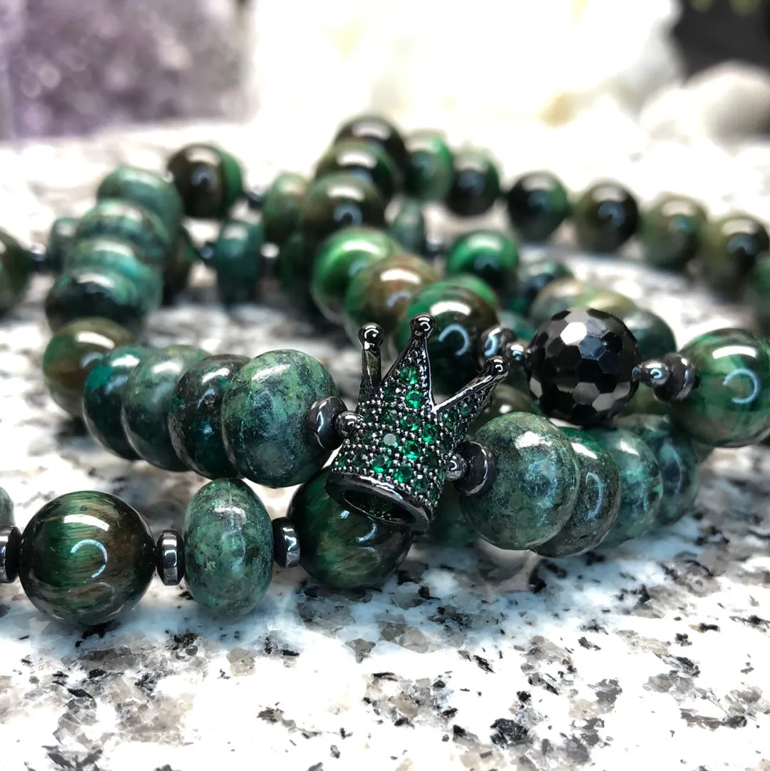 African Turquoise, Cubic Zirconia and Hematite - One of a Kind - 3 pc. Bracelet Set - Forest