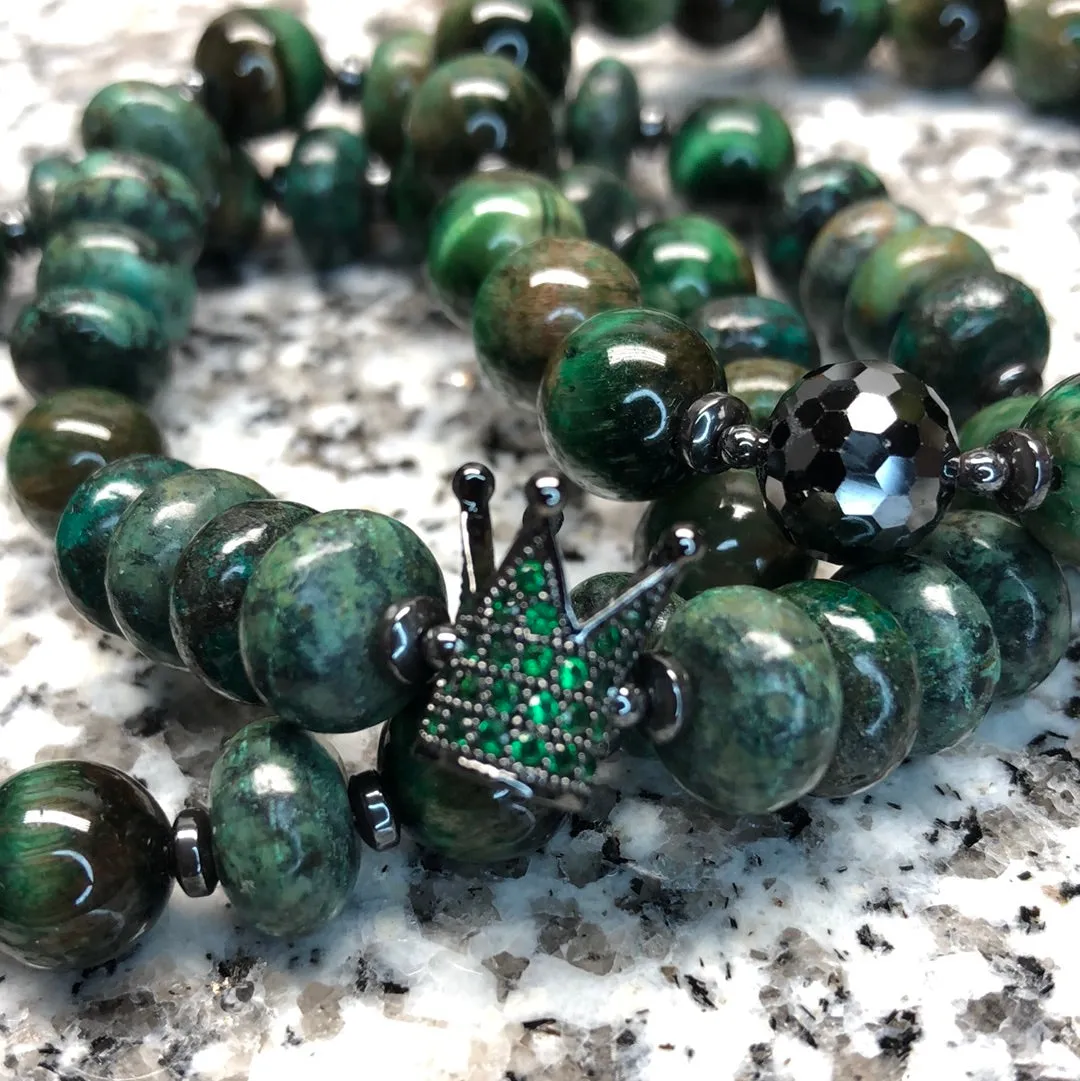 African Turquoise, Cubic Zirconia and Hematite - One of a Kind - 3 pc. Bracelet Set - Forest