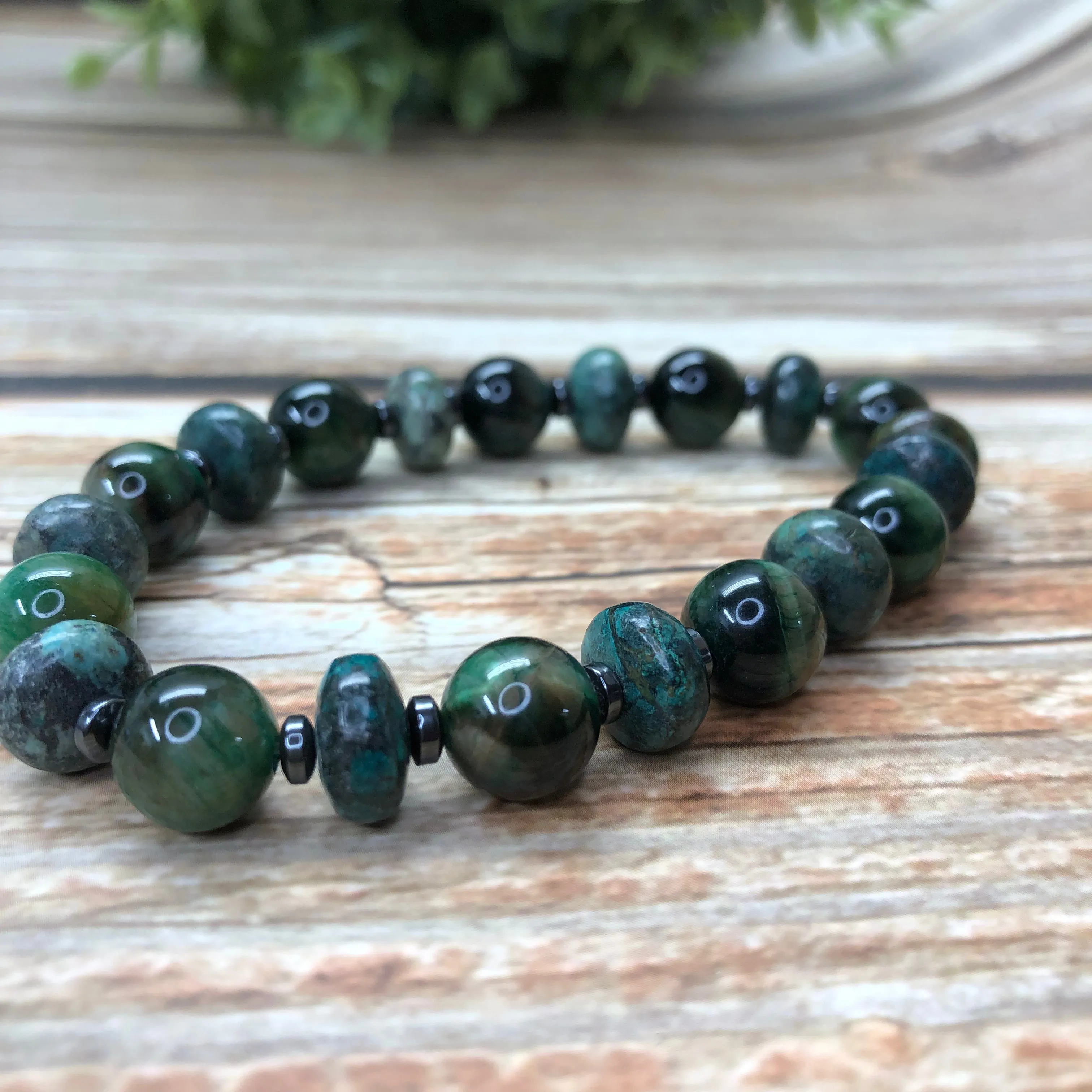 African Turquoise, Cubic Zirconia and Hematite - One of a Kind - 3 pc. Bracelet Set - Forest