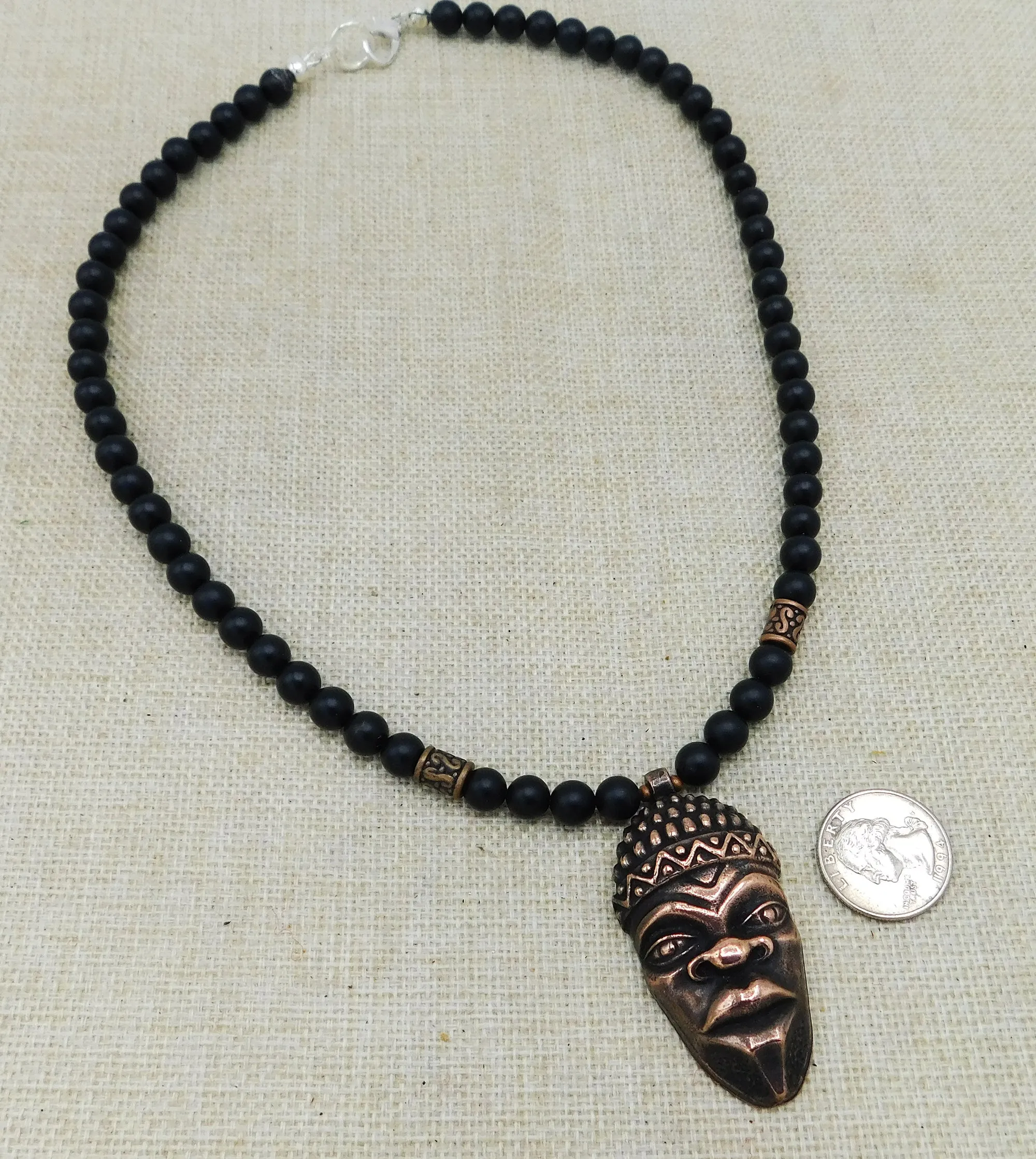African Warrior Men Necklace Face Mask Pendant Beaded Jewelry Black Owned