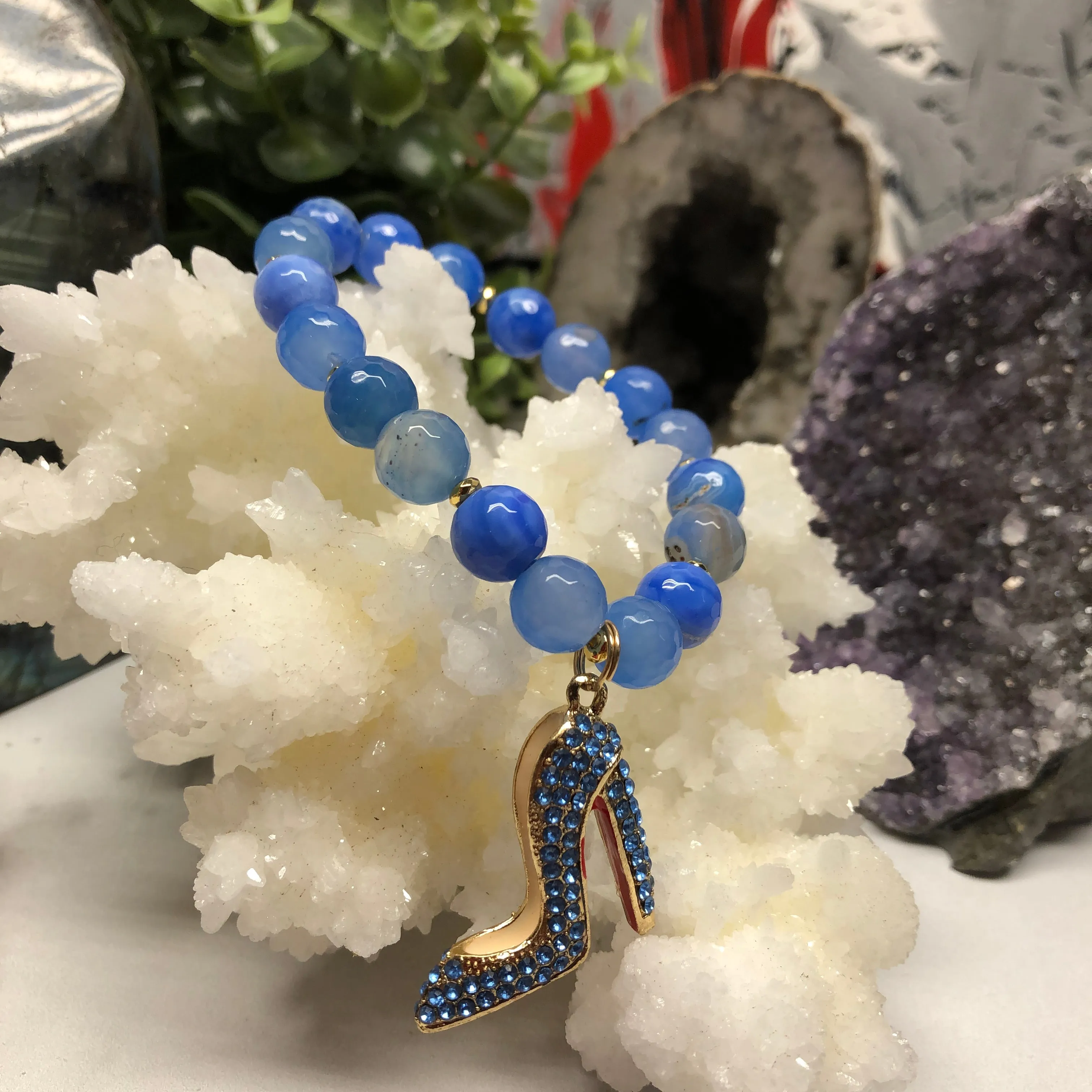 Agate Bracelet with Red Bottom Shoe Charm- In the Clouds