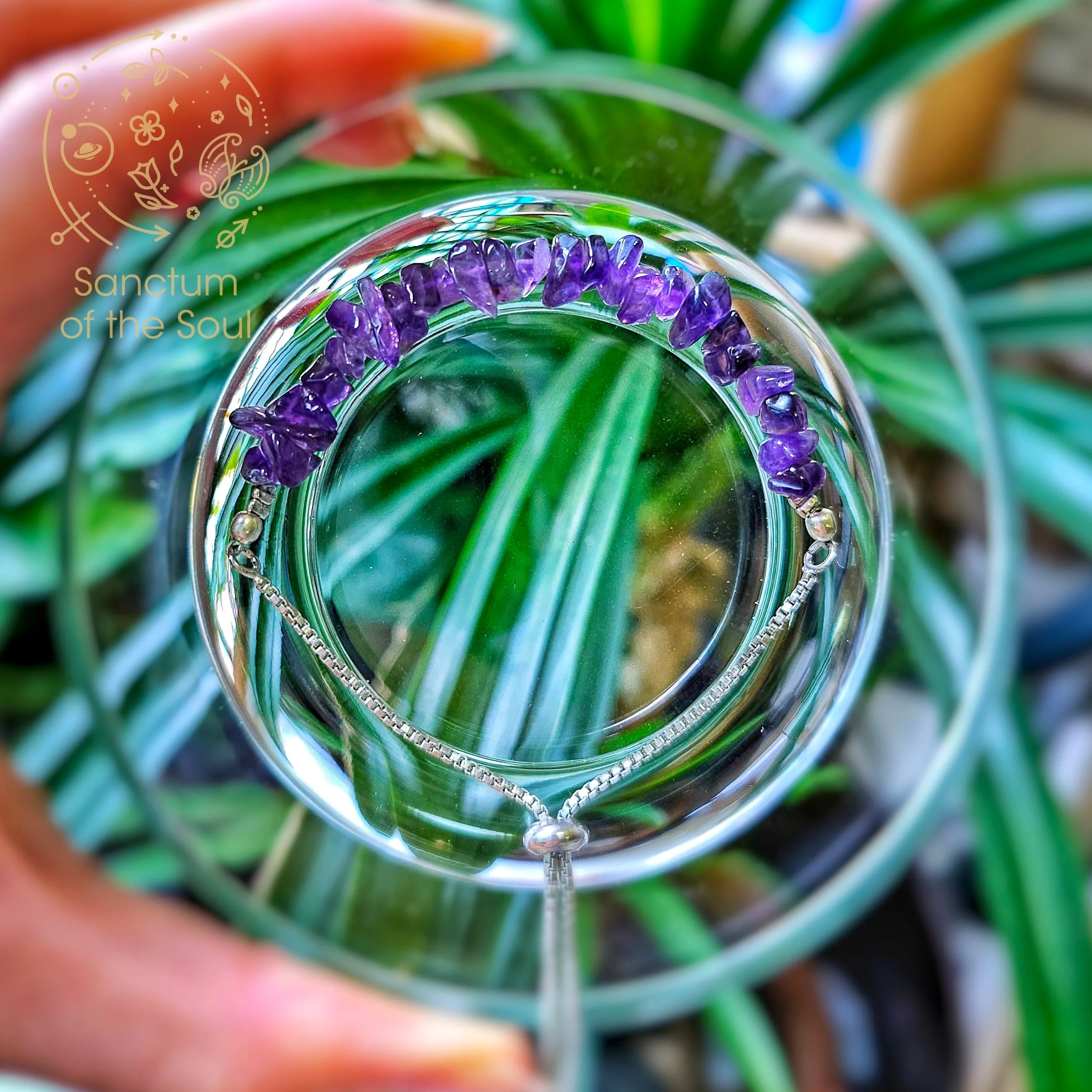 Amethyst Chip Silver Bracelet (Adjustable)