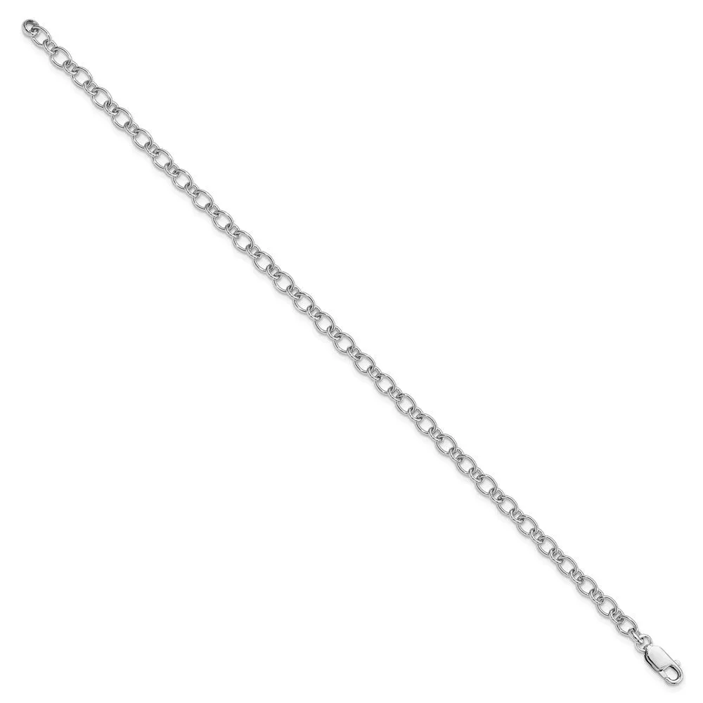 Amore La Vita Sterling Silver Rhodium-plated Polished 5.25mm Oval and Round Link with Lobster Clasp 10 inch Charm Anklet