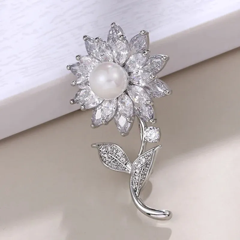 Analiese Crystal Flower Brooch