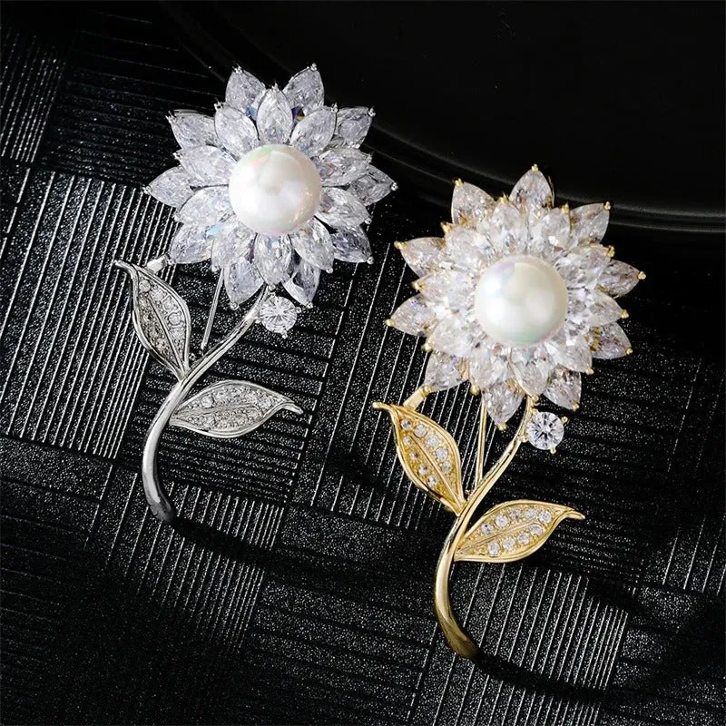Analiese Crystal Flower Brooch
