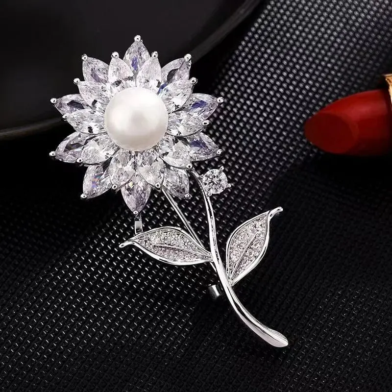 Analiese Crystal Flower Brooch